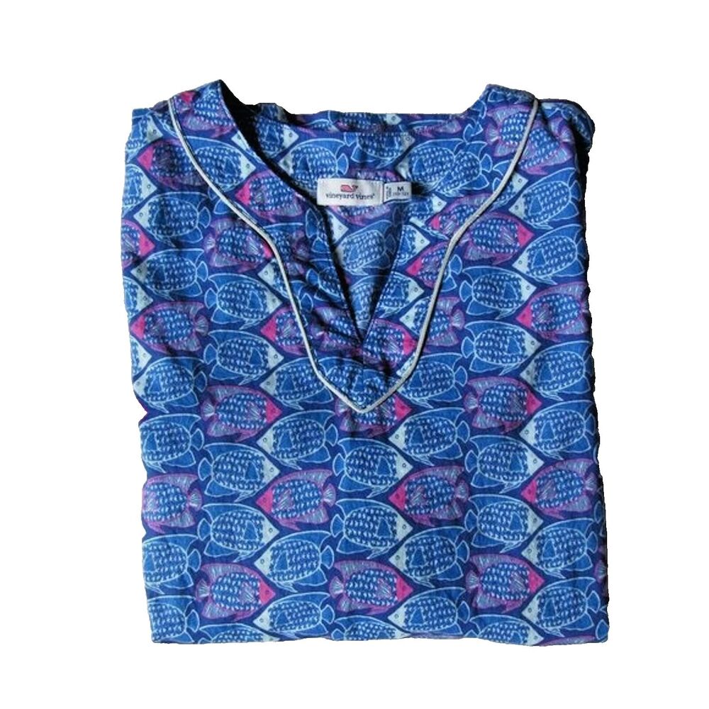 Vineyard Vines Girls M 10-12 Fish Print Tunic Royal Blue Cotton Style 7W0152